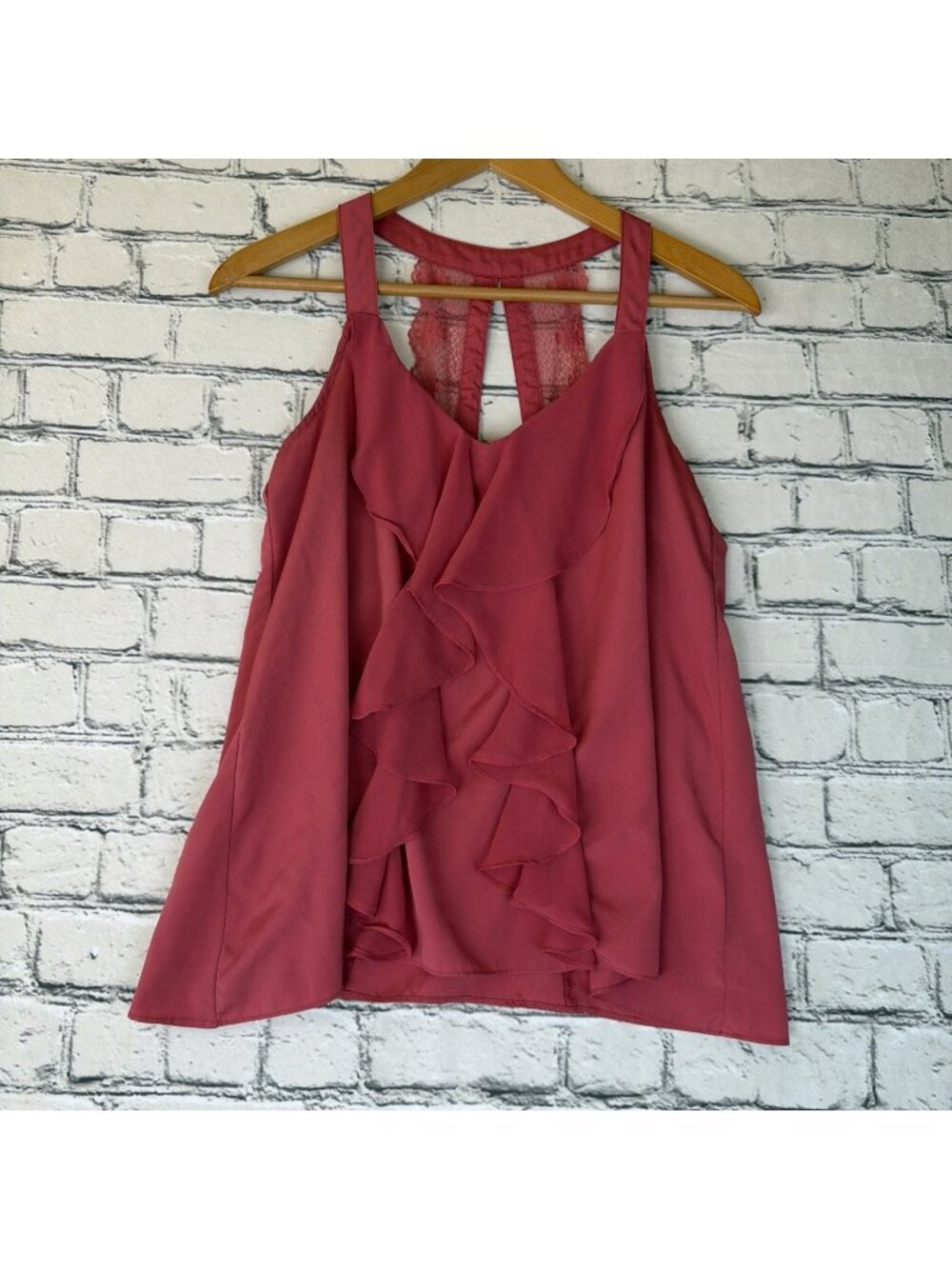 LC Lauren Conrad Small Tank Top Chic Pink Ruffle Babydoll Blouse Fairy Whimsy